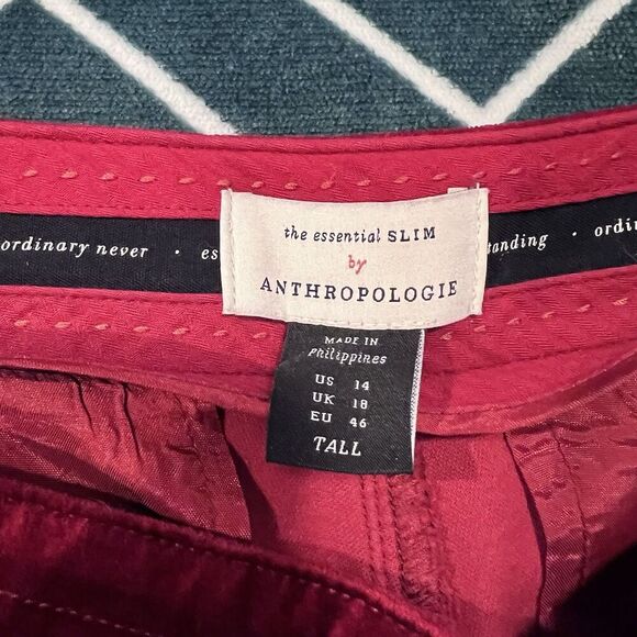 Anthropologie The Essential Slim Red Velvet Pants Size 14 Tall Preppy Holiday - Picture 9 of 12